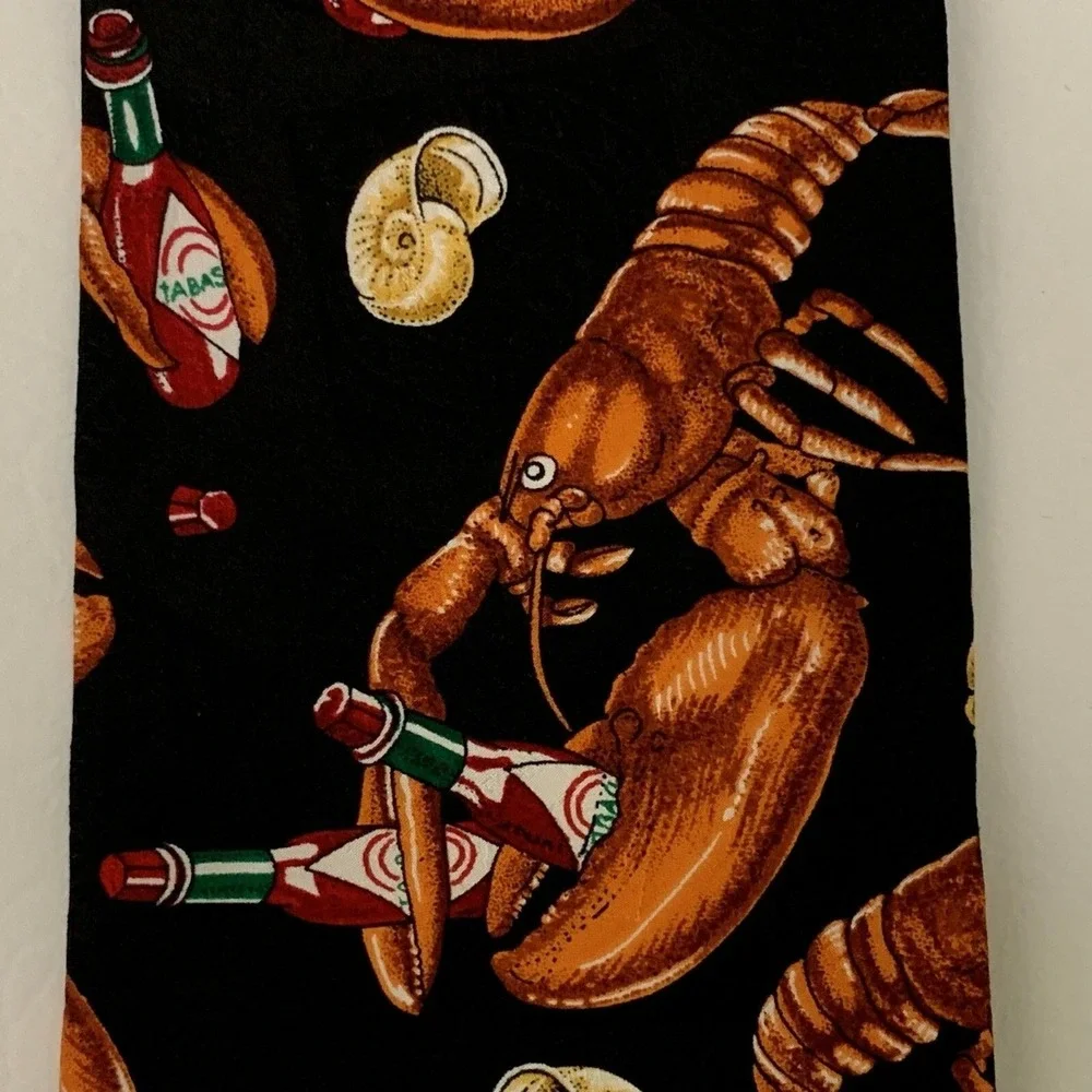 Tabasco The Tie Guys Mens Tie Necktie Lobsters Black Brown Multi-color 100% Silk